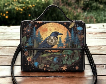 Mystical Raven Witch HandBag, Cottagecore Crossbody Crow Witchcraft Stylish & Unique Accessory Bag, Vegan Leather Crossbody Boho Hippies Bag