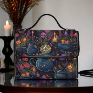 Sac cartable en toile Potion magique, sac à bandoulière Witch's Brew Cauldron, joli bracelet en cuir végétalien, bandoulière réglable Dark Cottagecore