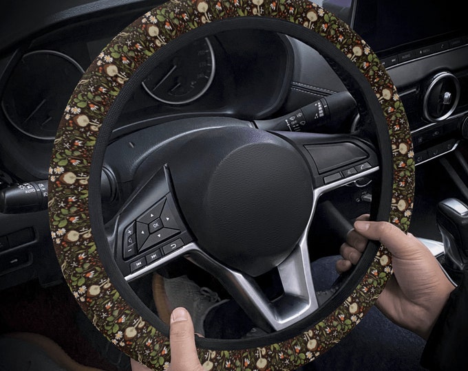 Mushroom Floral Boho Car Steering Wheel Cover, Cottagecore Cute Green Floral Steering Wheel Cover, Boho Cottagecore Car Interior Decor Gift