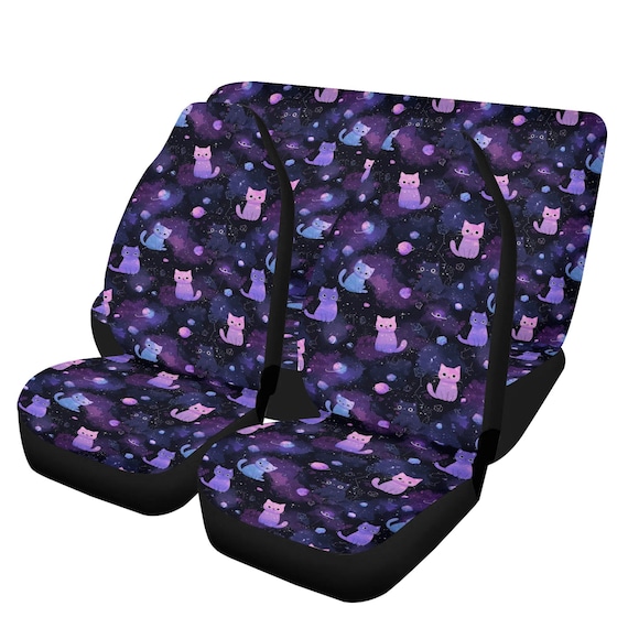 Purple Space Kittens Car Seat Cover For Women, Cottagecore Kawaii Witch Front Bucket Seat Cover For Car Vehicle, Celestial Space seat cover