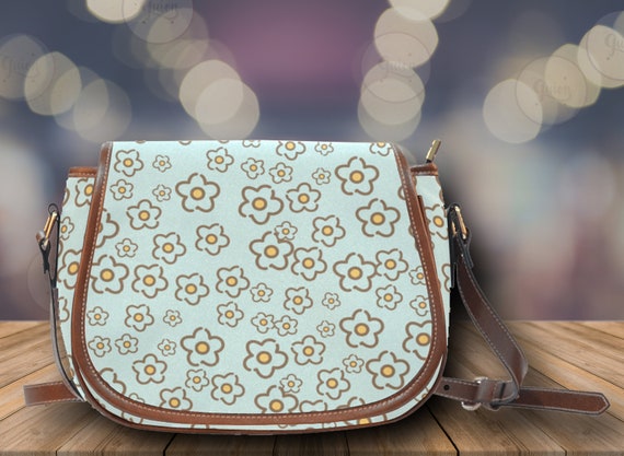 Cottagecore Cute Kawaii Floral Vegan leather saddle bag, Cute Kawaii crossed body purse women, vegan shoulder bag, hippies boho gift