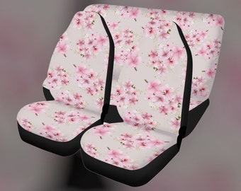 Housses de siège auto roses Kawaii Sakura japonaises, jolie housse de siège auto fleurs de cerisier pour véhicule femme accessoires de décoration d'intérieur de voiture housse rose