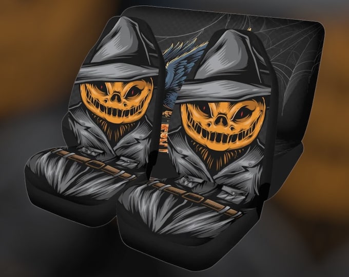 Pumpkin Man Spooky Car Seat Covers, Scary Halloween Crow Car Seat Cover for vehicle, car interior decor accessories Halloween