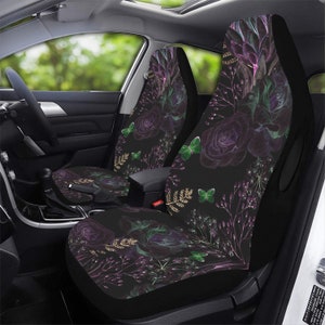 Dark Roses Boho Witch Car Seat Cover For Women, Cottagecore Cute Dark Floral Front Bucket Seat Cover For Car Vehicle, Nature seat cover