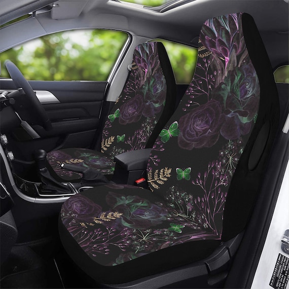 Dark Roses Boho Witch Car Seat Cover For Women, Cottagecore Cute Dark Floral Front Bucket Seat Cover For Car Vehicle, Nature seat cover