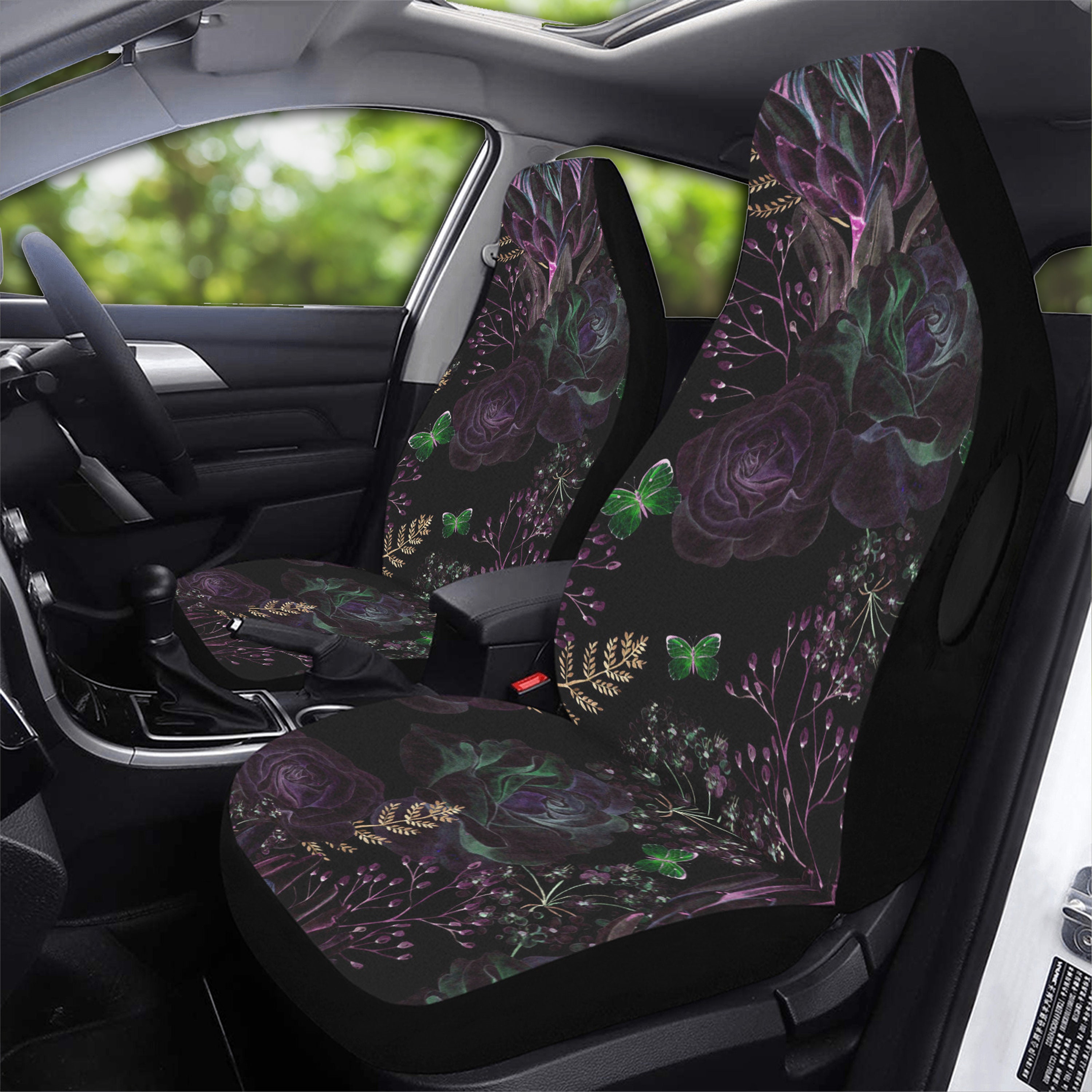 Discover Dark Roses Boho Witch Car Seat Covers, Cottagecore Cute Dark Floral Front Bucket Seat Cover For Car Vehicle, Nature seat cover
