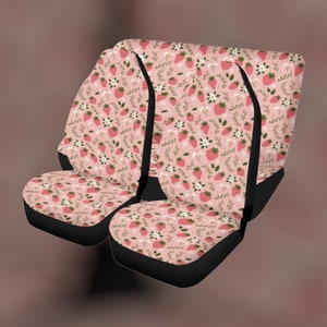 Kawaii Pink Strawberry Milk Car Seat Covers, Cute Pastel