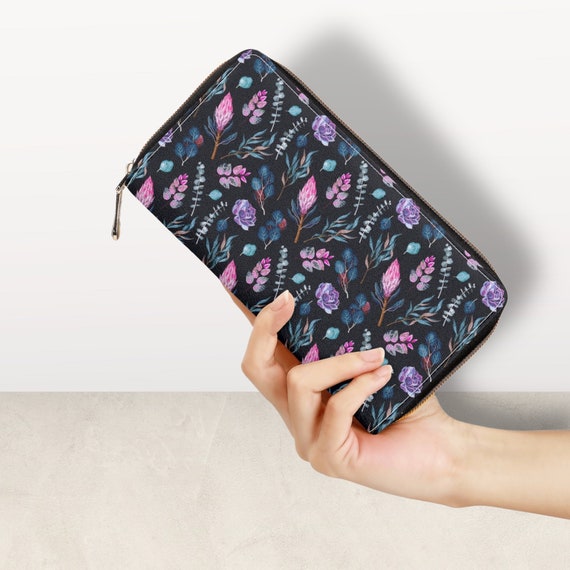 Cottagecore Purple Floral Wallet, Cottagecore Witchy Wallet, Witchy Herbs Wallet, Dark Academia Wallet , Witchy Purse Kitchen Witch Herbs