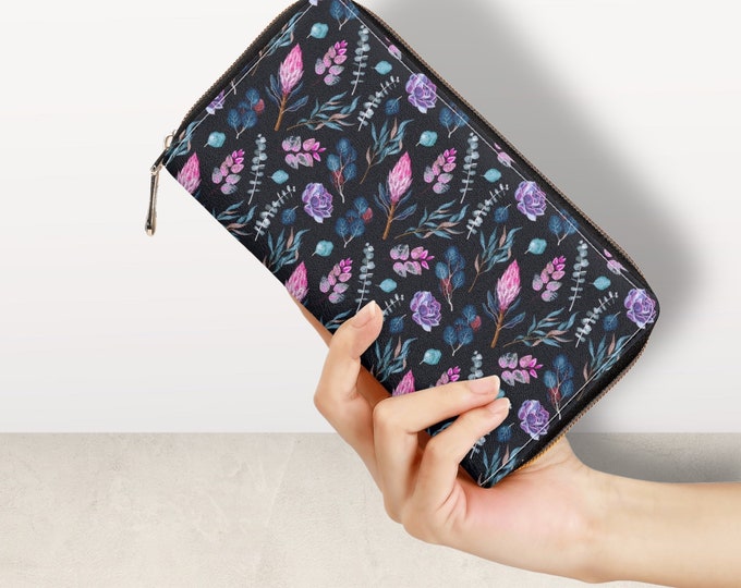 Cottagecore Purple Floral Wallet, Cottagecore Witchy Wallet, Witchy Herbs Wallet, Dark Academia Wallet , Witchy Purse Kitchen Witch Herbs