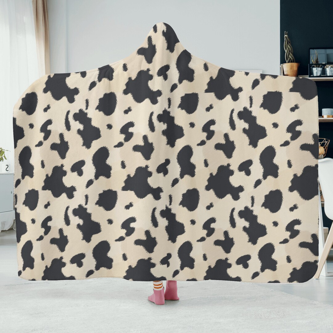 Personalized Cow Print Hooded Blanket, Cottagecore Soft Hooded Blanket Christmas Gift , Baby
