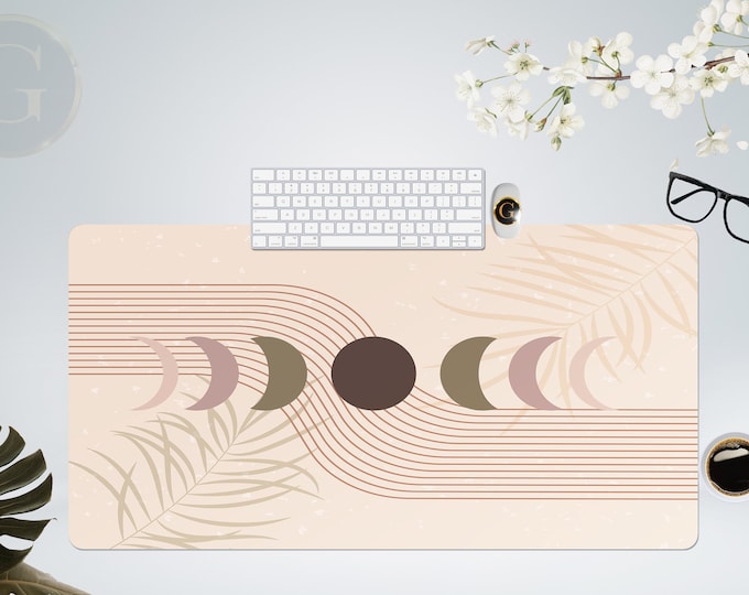 Boho Moon Phases Art Desk Mat, Extra Large Desk Mat with Multiple Size Options, Home Office Desk Decor, Gift For Coworker, Extended Mousepad