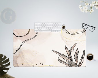 Boho Floral Desk Mat, Extended Mousepad, Home Office Decor