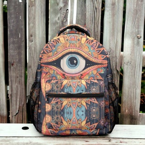 Mystical Eye backpack, cottagecore witch backpack, Dark Academia back to school day pack, witchy celestial school bag, cute witchy backpack