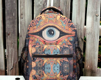 Mystical Eye backpack, cottagecore witch backpack, Dark Academia back to school day pack, witchy celestial school bag, cute witchy backpack