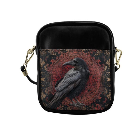 Witchy Crow Dark Academia Sling Bag, Alternative Alt Outfit Goth Crossbody Bag, Cottagecore Shoulder Witchcore Purse, Wicca Streetwear Gift