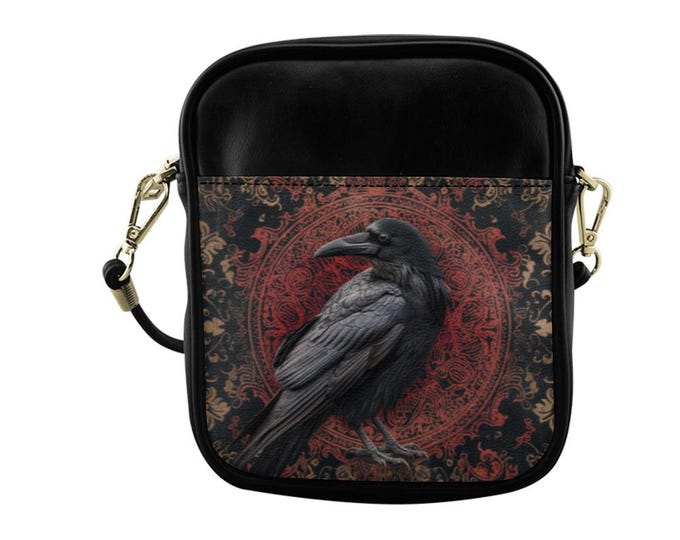 Witchy Crow Dark Academia Sling Bag, Alternative Alt Outfit Goth Crossbody Bag, Cottagecore Shoulder Witchcore Purse, Wicca Streetwear Gift