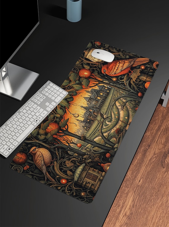 Magical Forest Cottagecore Witch Desk Mat, extra large XXL Whimsical animal mousepad setup Ergonomic mousepad wrist rest desk pad
