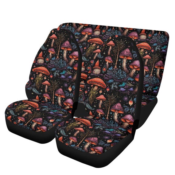Purple Mushroom Witchy Car Seat Covers for Vehicle Full Set, Front and Back Set Car Interior Decor, Cottagecore Forest Women Nature Gift