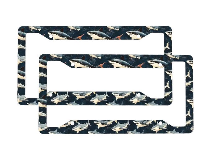 Sharks Pattern License Plate Cover, Number plate frame, custom license plate cover, funny license plate cover frame gift