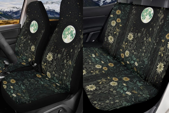 Dark Fern Forest Witchy Car Seat Cover Set, Green witch cottagecore Front back seat cover, Car interior decor, Cottagecore car accessories