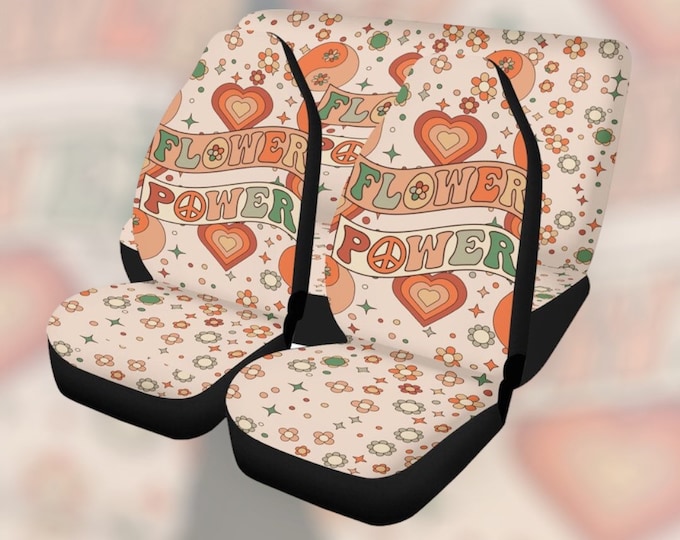 Flower Power Retro Seat Cover, 70s Hippie Car Seat Cover for Women Universal Fit, Cute Colorful 70s Bucket Seat Cover for Car Vehicle Auto