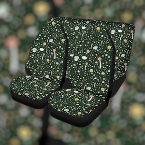 Green Cottagecore Boho Car Seat Cover For Women, Cottagecore Forest Green Floral Front Bucket Seat Cover For Car Vehicle, Nature seat cover