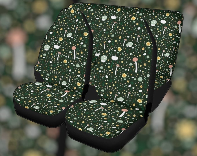 Green Cottagecore Boho Car Seat Cover For Women, Cottagecore Forest Green Floral Front Bucket Seat Cover For Car Vehicle, Nature seat cover