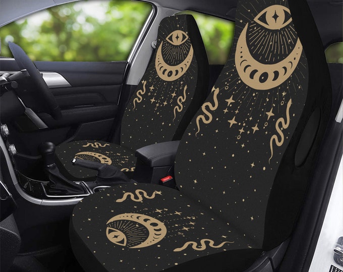 Celestial Moon Snake Witchy Car Seat Covers, Car Seat protectors for vehicle, Witch car interior decor car accessories boho hippies gift
