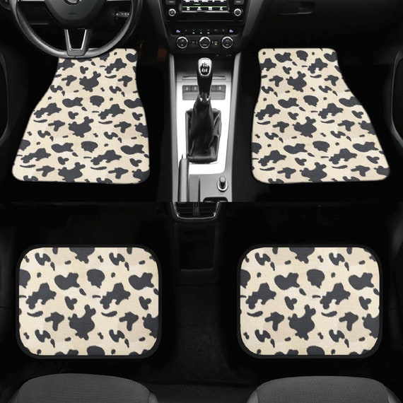 Black and Beige Cow Skin Print Car Floor Mats, Cottage core boho car accessories, Cow skin print car mats set country car interior decor
