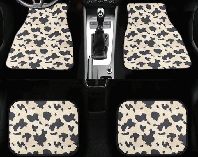 Black and Beige Cow Skin Print Car Floor Mats, Cottage core boho car accessories, Cow skin print car mats set country car interior decor