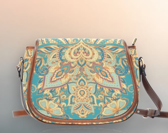 Cottagecore Vintage Boho Saddle bag, Cute women vintage Victorian crossed body purse, cute vegan leather boho beige bag, hippies boho gift