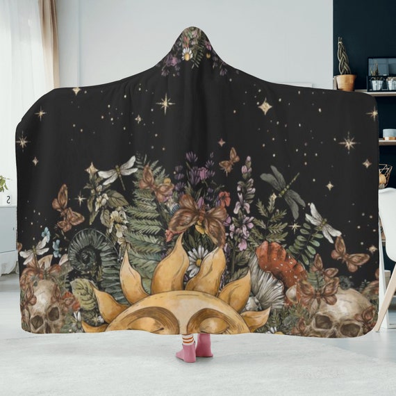 Mystical Cottagecore witchy Hooded Blanket, soft Cottagecore blanket for fall and winter, blanket for Christmas gift, Cottagecore home gift