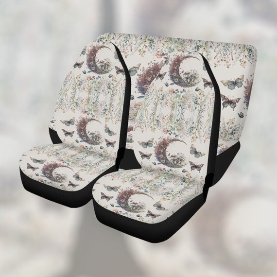 Boho Cottagecore Moon Car Seat Cover for Women Full Set, Cottagecore Mushroom Flower Car Seat Covers for Vehicle, Car Driver Gift for Her