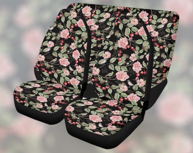 Cottagecore Vintage Flower Car Seat Covers , cute car seat covers, cottagecore  car accessories, nature women front seat covers for vehicles