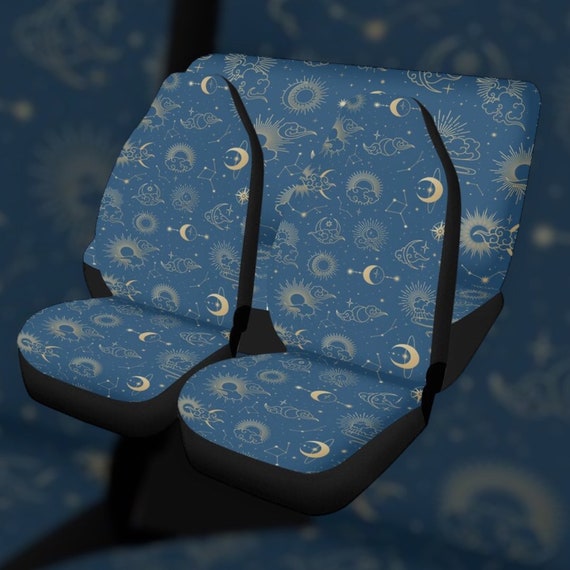 Celestial Moon AStrology Witchy Car Seat Covers pairs, Boho Mystical Car Seat protectors for vehicle, Witch car interior decor accessories