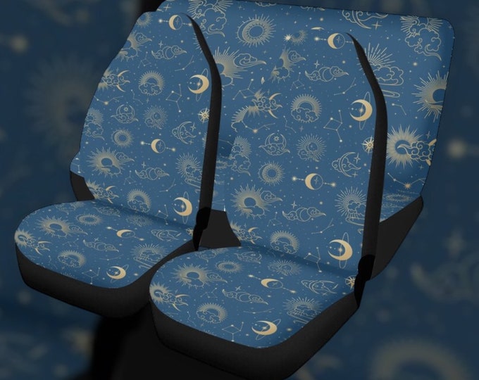 Celestial Moon AStrology Witchy Car Seat Covers pairs, Boho Mystical Car Seat protectors for vehicle, Witch car interior decor accessories