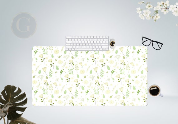 Aesthetic Green Floral Desk Mat with Multiple Size Options, Home Office Desk Mat, Gift For Coworker, Extended Mouse Pad, Large Desk Mat Cute