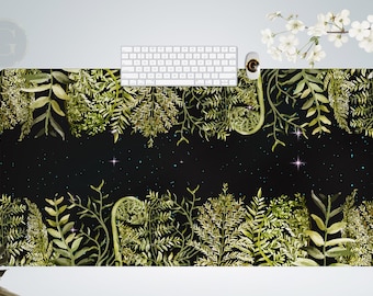 Boho Cottagecore Green Ferns Desk Mat, Cute Mouse Pad , Green Watercolor Cottagecore Desk Mat, Large Mouse Pad Home Office Boho Desk Decor