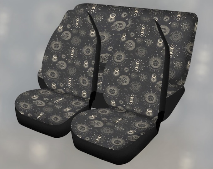 Witchy Car Seat Cover Set, Sun Moon front and back seat cover, Astrology Zodiac Mystical Witch car interior decor, Boho car accessories