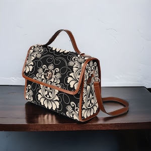 Cottagecore Floral witch Canvas Satchel bag, victorian crossed body purse, cute vegan leather strap hand bag victorian bag, victorian purse