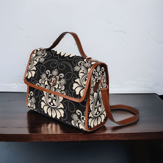 Cottagecore Floral witch Canvas Satchel bag, victorian crossed body purse, cute vegan leather strap hand bag victorian bag, victorian purse