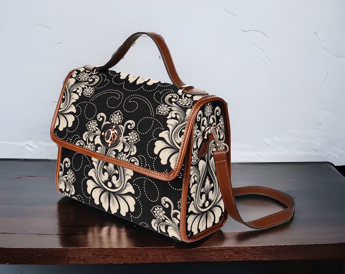 Cottagecore Floral witch Canvas Satchel bag, victorian crossed body purse, cute vegan leather strap hand bag victorian bag, victorian purse