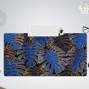 Blue Monstera Extra Large Desk Mat with Multiple Size Options, Home Office Desk Decor, Gift For Coworker, Extended Mouse Pad, Desk Decor