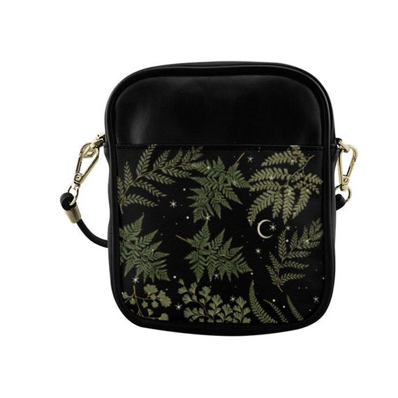 Boho Fern Forest Sling Bag, Leather Sling Crossbody Bag, Cottagecore Shoulder Forest Purse, Celestial Forest Leather Sling bag, Boho Hippies