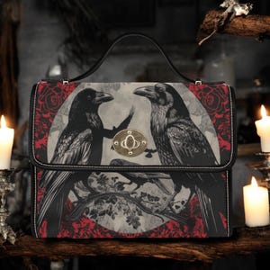Sac cartable en toile Dark Witchy Crows, sac à main Whimsy Witchy Crows, sac à main à bandoulière académique sombre pour femmes mignonnes, sac d'halloween en cuir végétalien