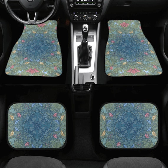Hippie Floral Boho Car Floor Mats, Cottagecore witchy magical boho car accessories, Boho hippie groovy floral women girls car mats set