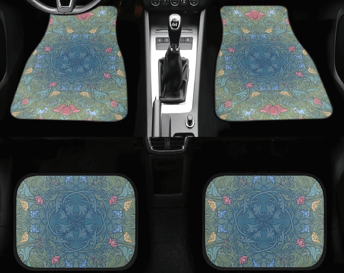 Hippie Floral Boho Car Floor Mats, Cottagecore witchy magical boho car accessories, Boho hippie groovy floral women girls car mats set