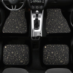 Ensemble de tapis de sol de voiture constellations de carte céleste noire, accessoires de décoration d'intérieur de voiture de sorcière mignonne Cottagecore sombre, cadeau de tapis de voiture pour femme