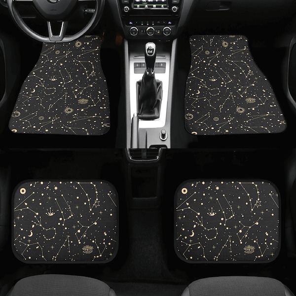 Black Celestial Map Constellations Car floor Mat set, Dark Cottagecore cute witch car interior decor accessories, car mats for women gift