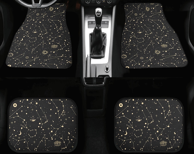 Black Celestial Map Constellations Car floor Mat set, Dark Cottagecore cute witch car interior decor accessories, car mats for women gift